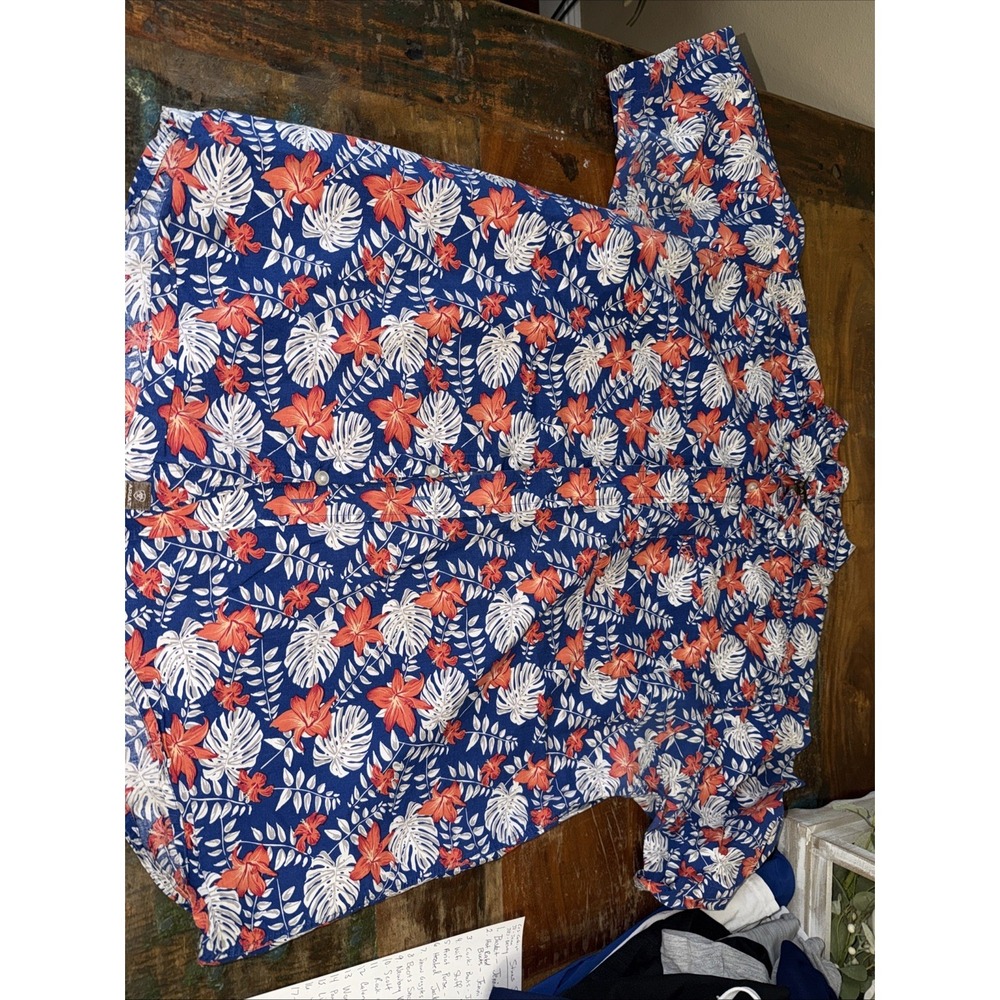 Ariat Shirt Men L Blue Multicolor Floral Hawaiian Aloha Tropical Short Sleeve